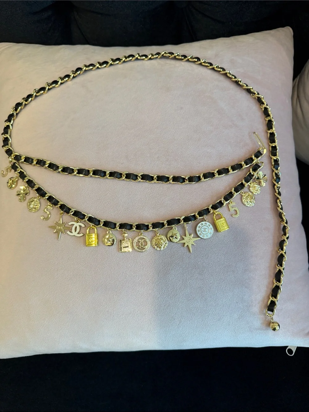 CHANEL Black and Gold Charm Chain Belt - Picture 10 of 15